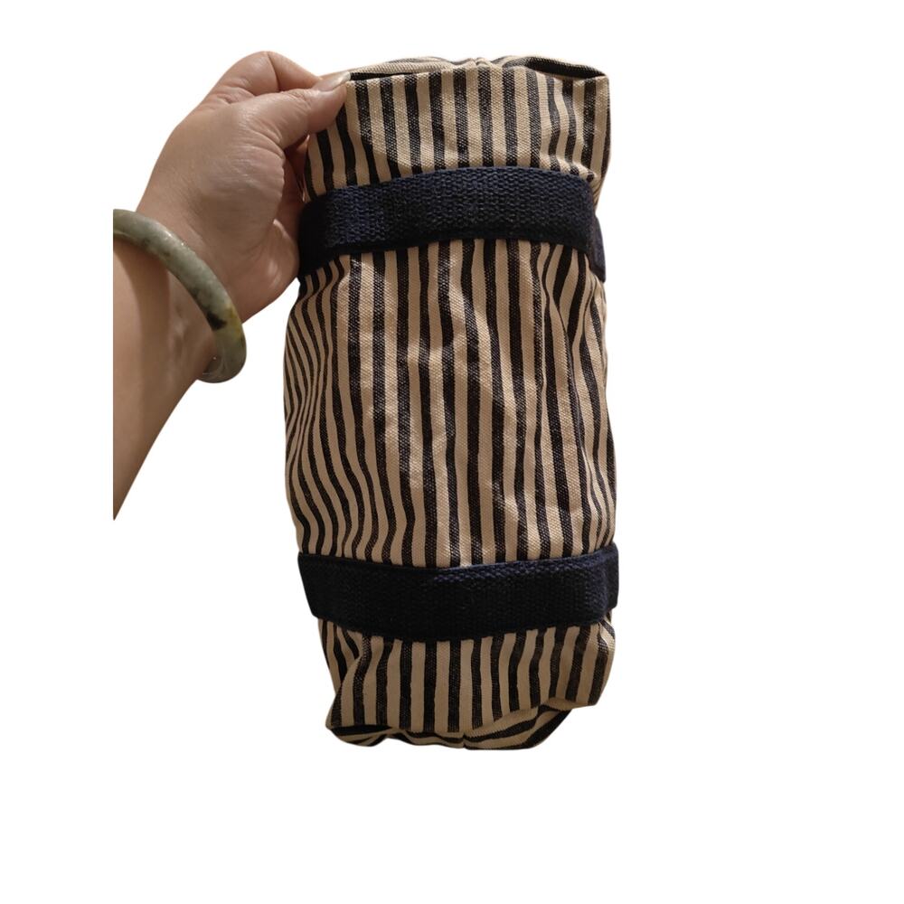 CB Station Canvas Flight Travel Bag Navy Blue Stripes Leather Handles Nautical - Picture 7 of 7